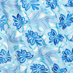 Turquoise Butterfly Sprout Embroidered Lace Fabric SV576506 1