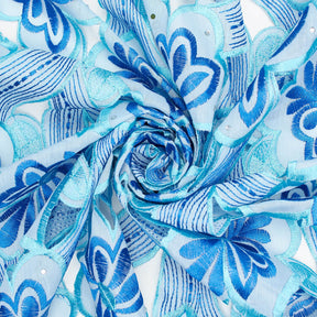 Turquoise Butterfly Sprout Embroidered Lace Fabric SV576506 2