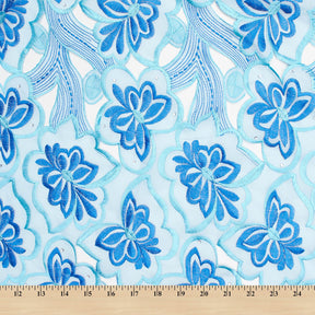 Turquoise Butterfly Sprout Embroidered Lace Fabric SV576506 3