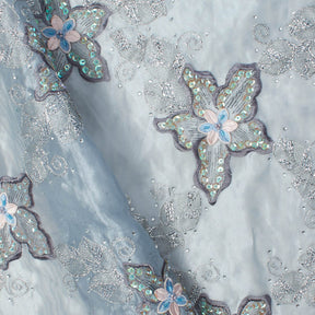 Silver Floral Metallic Foil Organza Fabric SV576543 1
