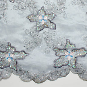 Silver Floral Metallic Foil Organza Fabric SV576543 2