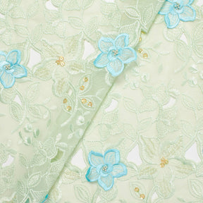 Blue Floral Embroidery On Green Chiffon Fabric SV580946 1