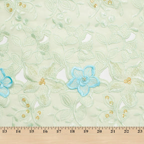 Blue Floral Embroidery On Green Chiffon Fabric SV580946 3