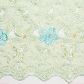 Blue Floral Embroidery On Green Chiffon Fabric SV580946 4