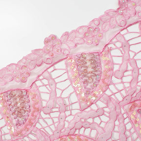 Pink Paisley Sequin Lace Fabric SV580939 2