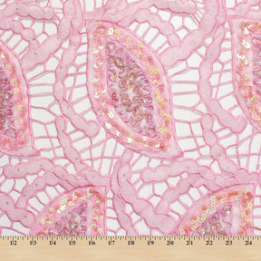 Pink Paisley Sequin Lace Fabric SV580939 3
