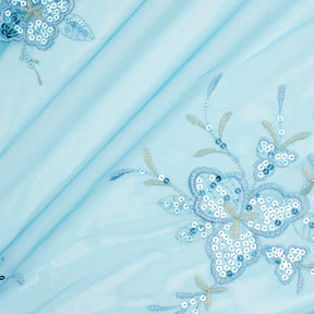 Turquoise Trillium Sequin Embroidered Mesh Fabric SV576379 1