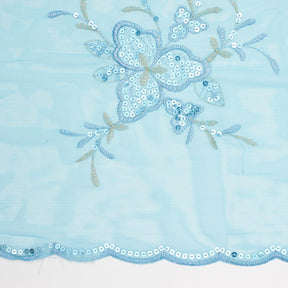 Turquoise Trillium Sequin Embroidered Mesh Fabric SV576379 3