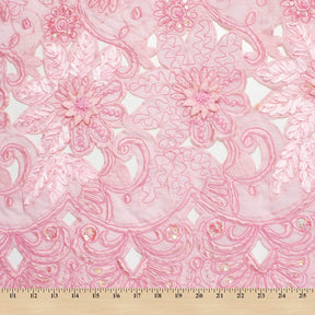 Pink Floral Embroidery On Organza Fabric SV580942 4