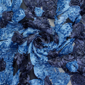 Pinked Edge Taffeta Rosette On Mesh Fabric SV581277 Navy Blue / Turquoise 2