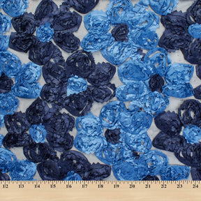 Pinked Edge Taffeta Rosette On Mesh Fabric SV581277 Navy Blue / Turquoise 3