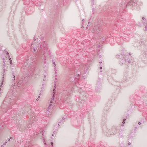 Pink Embroidery Sequin Rosette On Mesh Fabric SV580941 1