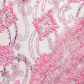Pink Embroidery Sequin Rosette On Mesh Fabric SV580941 3