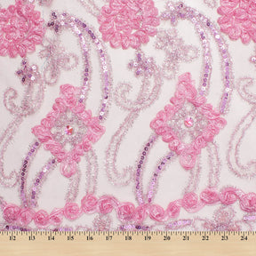 Pink Embroidery Sequin Rosette On Mesh Fabric SV580941 5