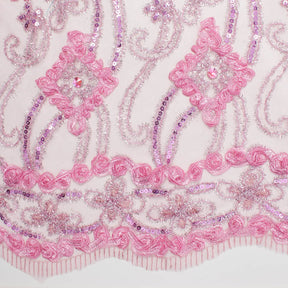 Pink Embroidery Sequin Rosette On Mesh Fabric SV580941 4