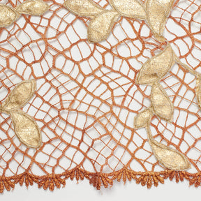 Gold Foil Vine On Orange Lace Fabric SV580933 3