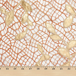 Gold Foil Vine On Orange Lace Fabric SV580933 4