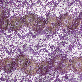 Purple Daisy Snake Printed Metallic Chemical Lace Fabric SV576469 1