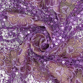 Purple Daisy Snake Printed Metallic Chemical Lace Fabric SV576469 2