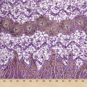 Purple Daisy Snake Printed Metallic Chemical Lace Fabric SV576469 4