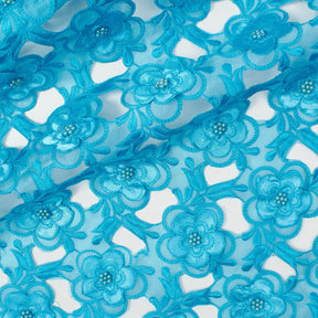 Turquoise Floral Embroidery On Turquoise Organza Lace Fabric SV576343 1