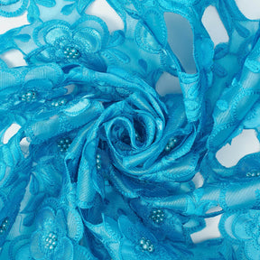 Turquoise Floral Embroidery On Turquoise Organza Lace Fabric SV576343 2