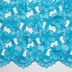Turquoise Floral Embroidery On Turquoise Organza Lace Fabric SV576343 3