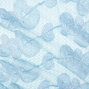 Turquoise Corded Rings Sequins Embroidery Chemical Mesh Fabric SV576360 1