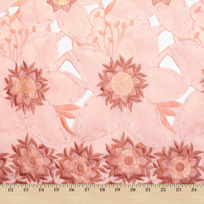 Salmon Anemone Floral Rhinestone Organza Lace Fabric SV576462 4