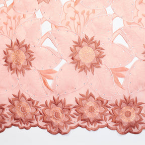 Salmon Anemone Floral Rhinestone Organza Lace Fabric SV576462 2