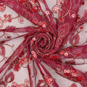 Magenta Sparkled Daisy Corded Mesh Lace Fabric SV576536 2