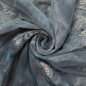 Beaded Floral Embroidery On Mesh Printed Floral Chiffon Fabric SV581039 2