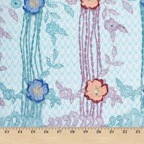 Floral Patch Sequins W Rhinestones On Embroidered Mesh Lace Fabric SV576175 4