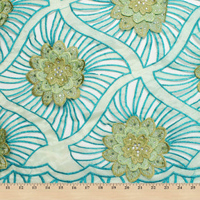 Sage Green Beaded Embroidery Corded Organza Fabric SV581249 4