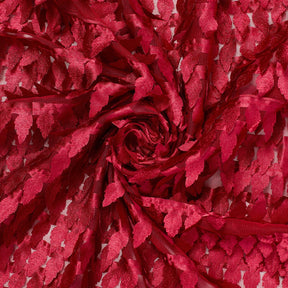 Satin Leaf Fringe On Mesh Burgundy Fabric SV581176 2