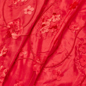 Red Daisy Ribbon Patch Embroidery On Taffeta Fabric SV576220 1