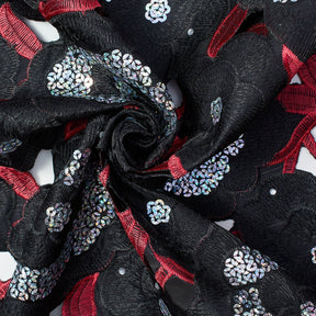 Floral Organza Embroidery Lace With Sequins Fabric SV576458 Black 3
