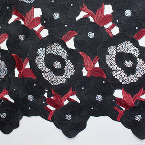 Floral Organza Embroidery Lace With Sequins Fabric SV576458 Black 2