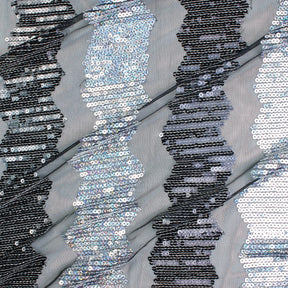 Zig Zag Stripe Sequins On Mesh Fabric SV581582 Black / Silver 1