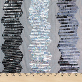 Zig Zag Stripe Sequins On Mesh Fabric SV581582 Black / Silver 4