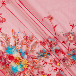 Fabric Flower Embroidery With Sequins On Mesh Fabric SV581244 Red 1