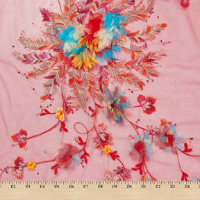 Fabric Flower Embroidery With Sequins On Mesh Fabric SV581244 Red 4