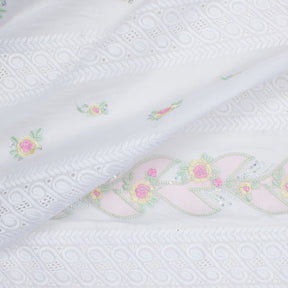 Spring Sequin Embroidered Flowers On Eyelet Voile Fabric SV581067 White / Pink 1