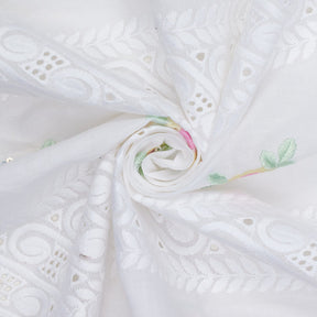 Spring Sequin Embroidered Flowers On Eyelet Voile Fabric SV581067 White / Pink 2
