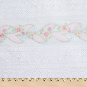 Spring Sequin Embroidered Flowers On Eyelet Voile Fabric SV581067 White / Pink 4