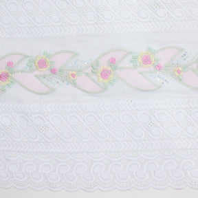 Spring Sequin Embroidered Flowers On Eyelet Voile Fabric SV581067 White / Pink 3