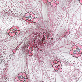 Embroidered Daisy Floral Corded Lace Fabric SV581331 Pink / Silver 2