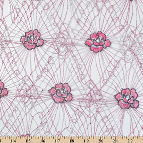 Embroidered Daisy Floral Corded Lace Fabric SV581331 Pink / Silver 3