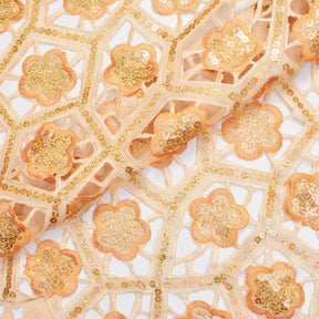 Beige Orange Floral Embroidery Hole Cut Voile Lace Fabric SV576450 1