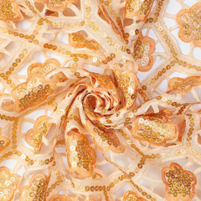 Beige Orange Floral Embroidery Hole Cut Voile Lace Fabric SV576450 2